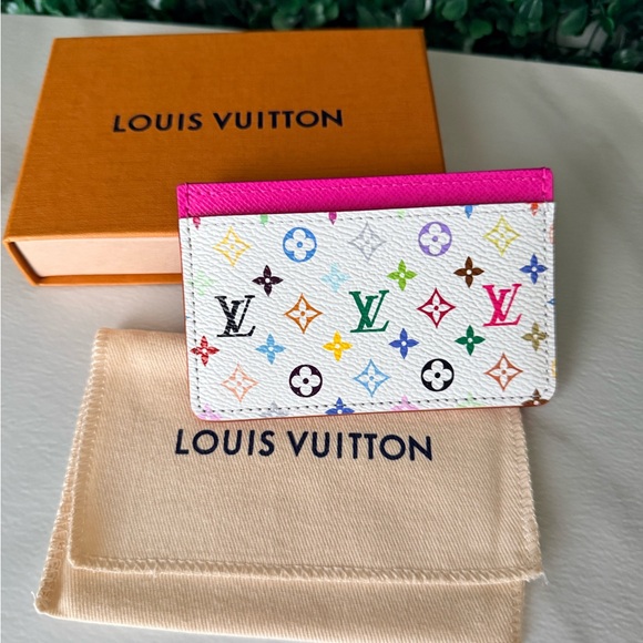 Louis Vuitton Handbags - Louis Vuitton White Murakami Multicolor Card Holder with Pink Trim BRAND NEW